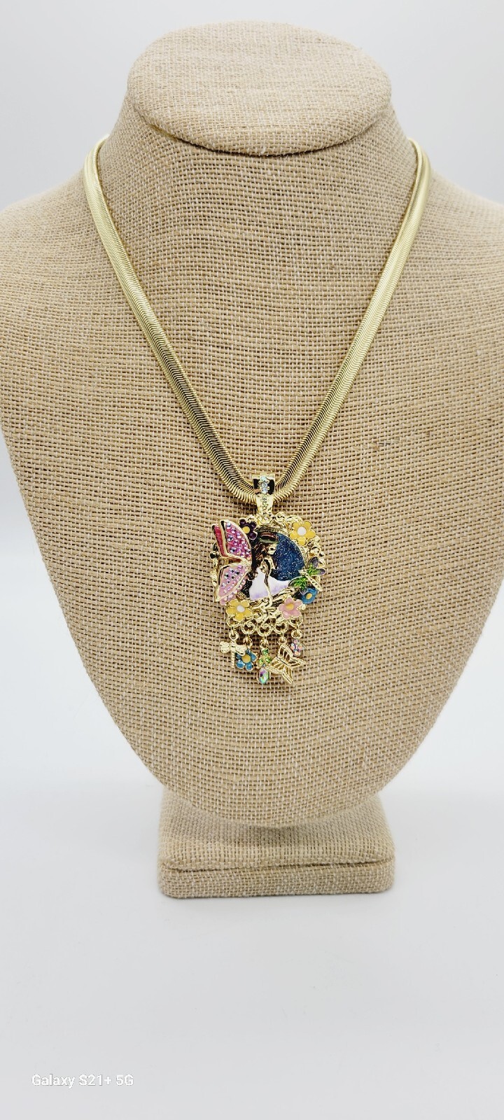 Kirks Folly Fairy Wishing Pool Foldover Magnetic Pendant Gold tone Necklace