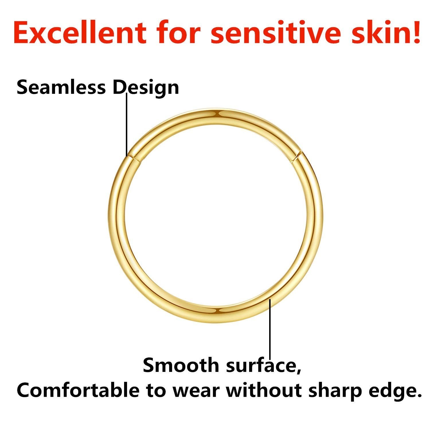 316L Surgical Steel Nose Rings Hoop Septum Clicker Hinged Segment Ring Lip Ea…