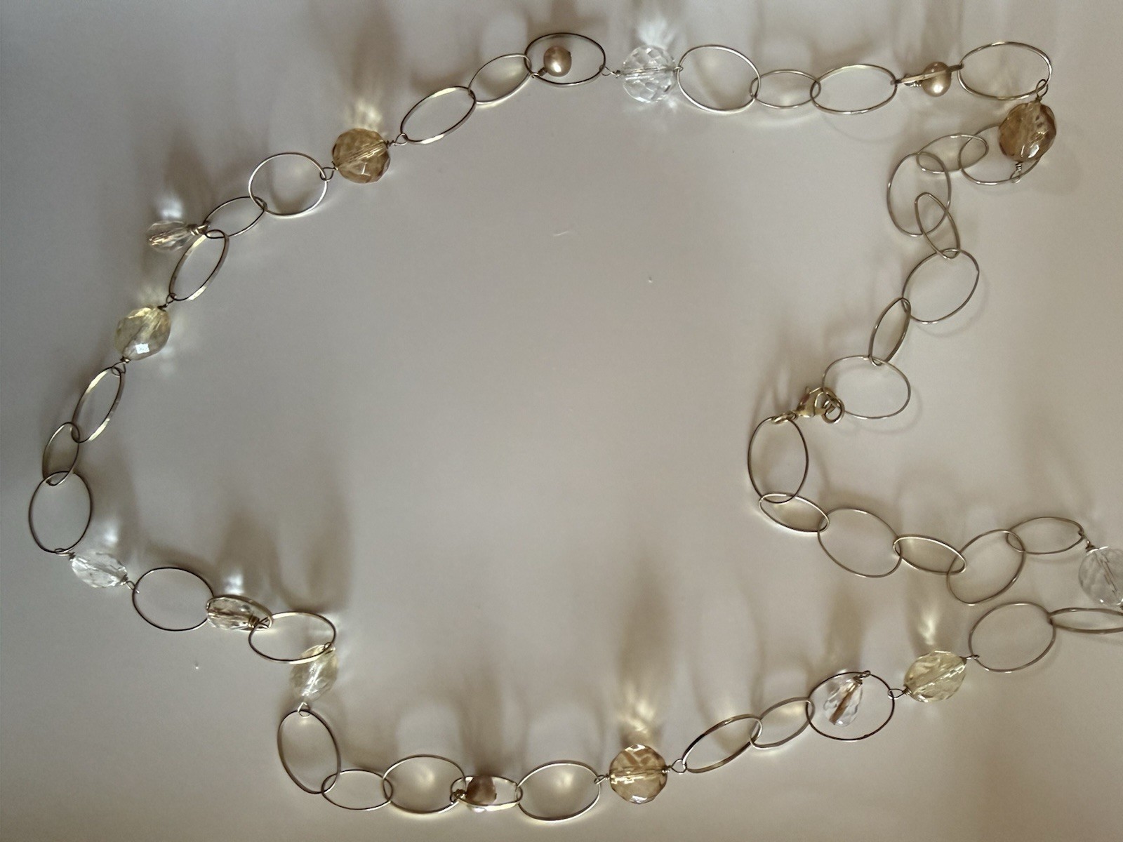 Gold-Tone Cable Chain Necklace with Clear Round Crystal Stones, Lobster Clasp