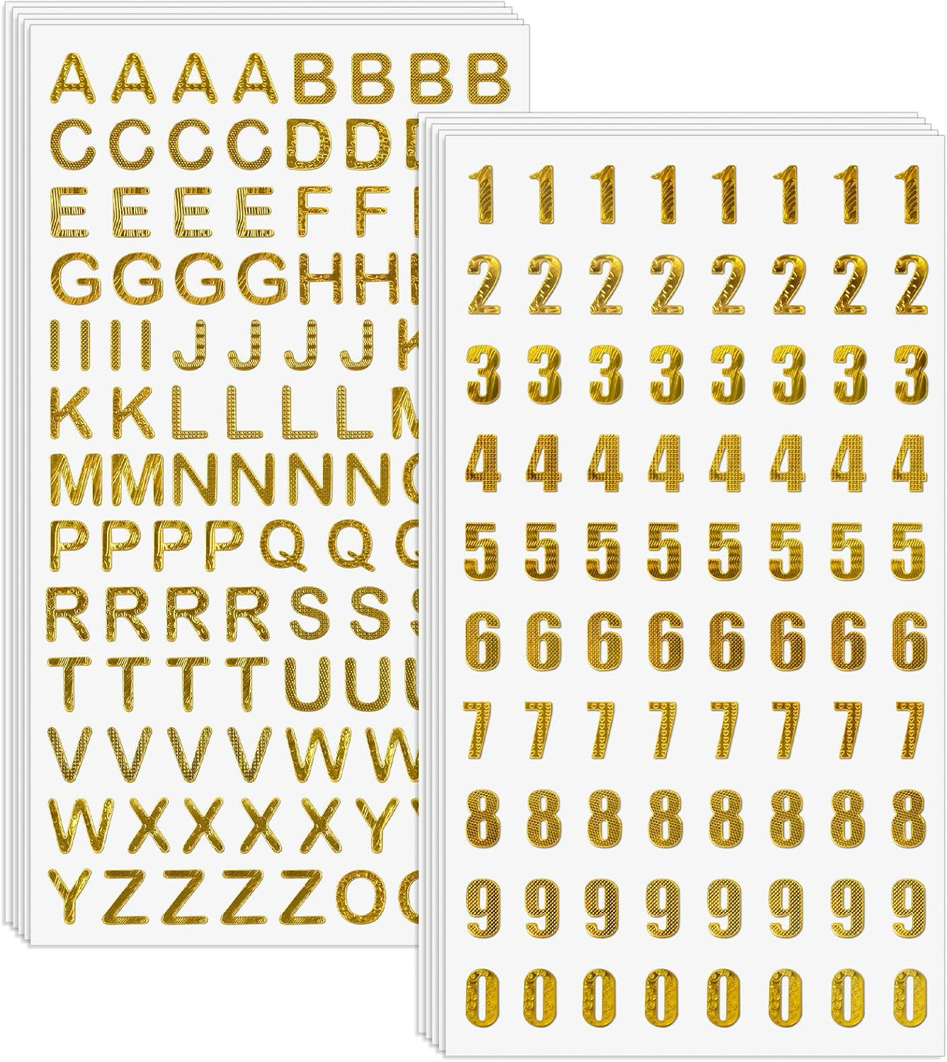 Gold Alphabet & Number Stickers, Small Glitter Self Adhesive (10 Sheets) | Ideal