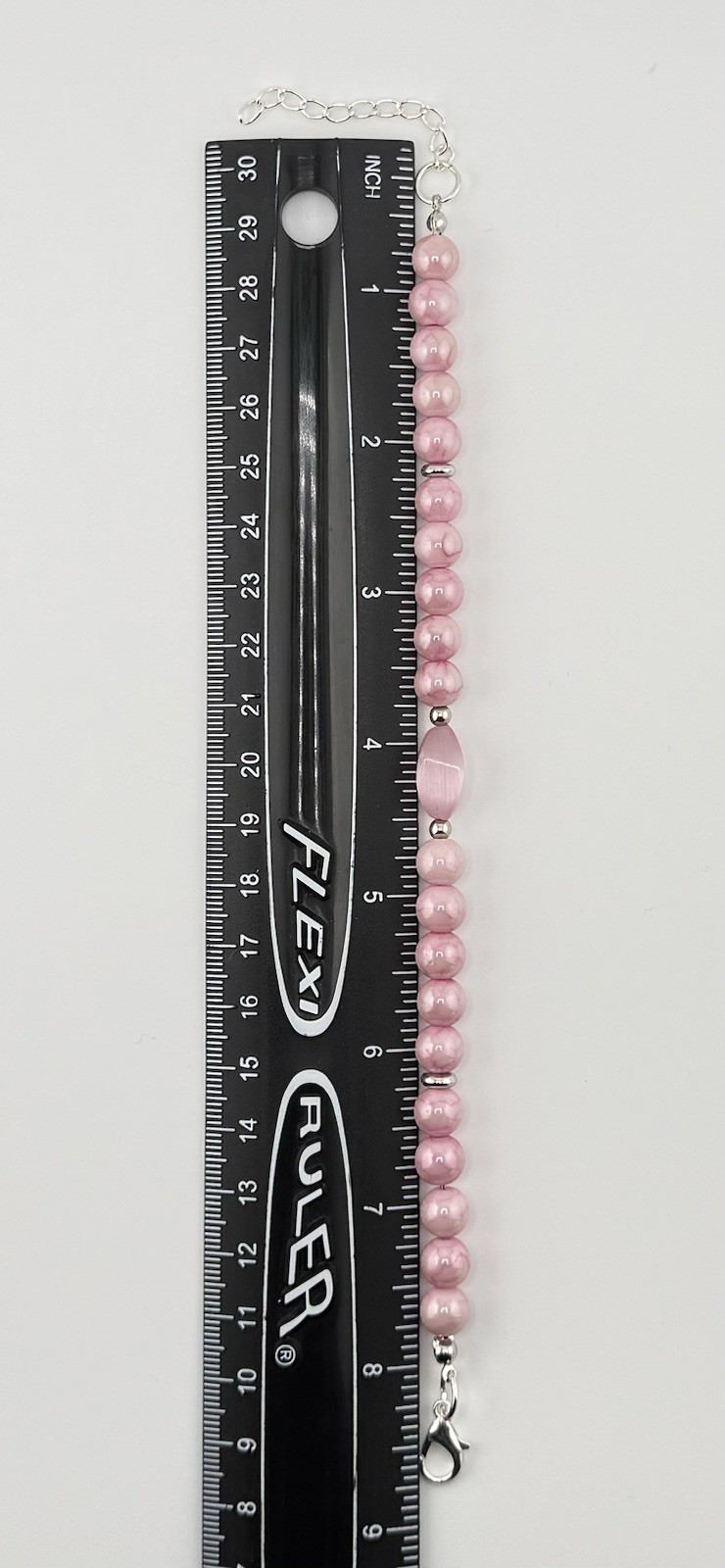 Pink Round Beaded Cable Chain Bracelet Less Than 8in Adjustable Lobster Silver