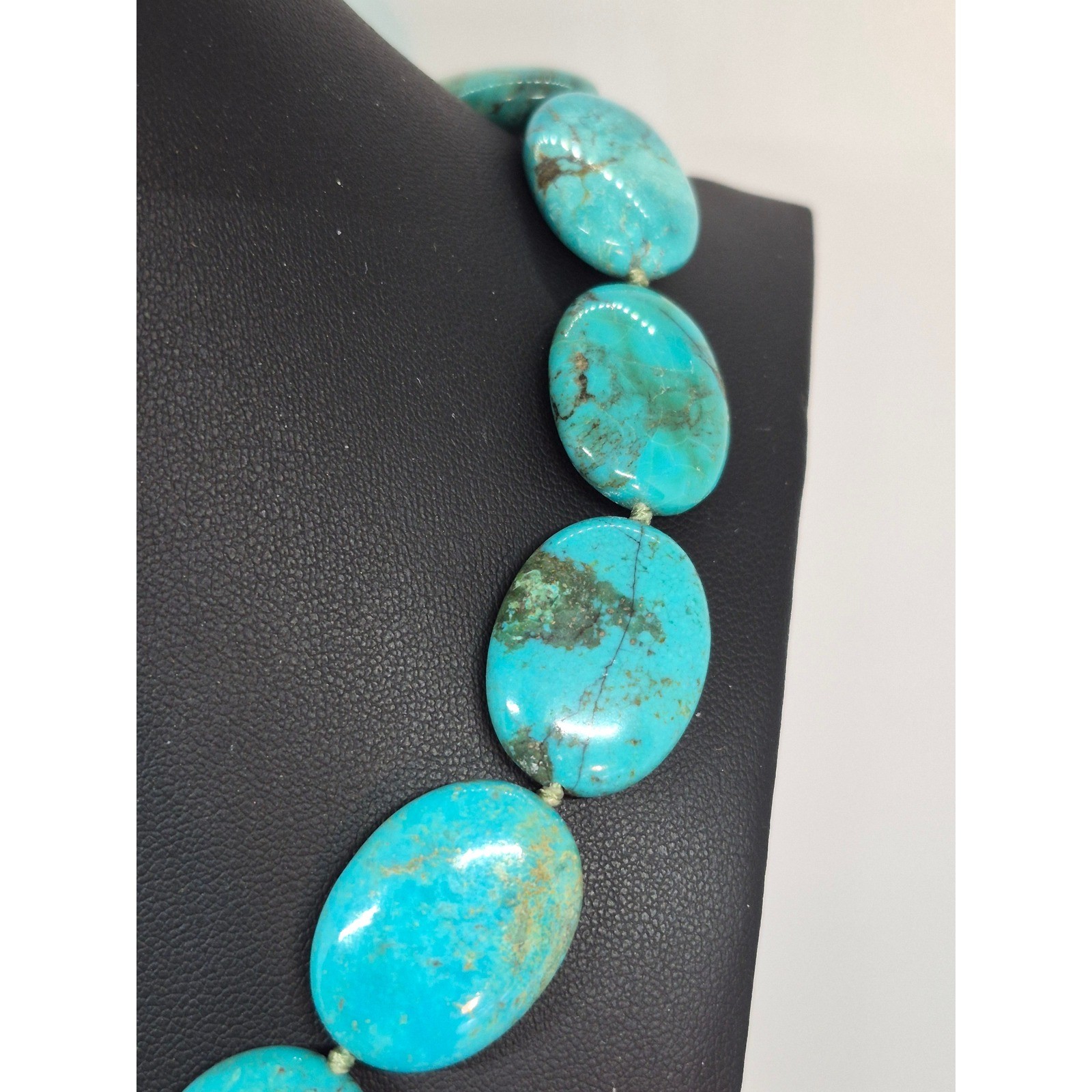 Whitney Kelly Necklace Chunky Turquoise Sterling Silver Oval Star Cutouts Clasp