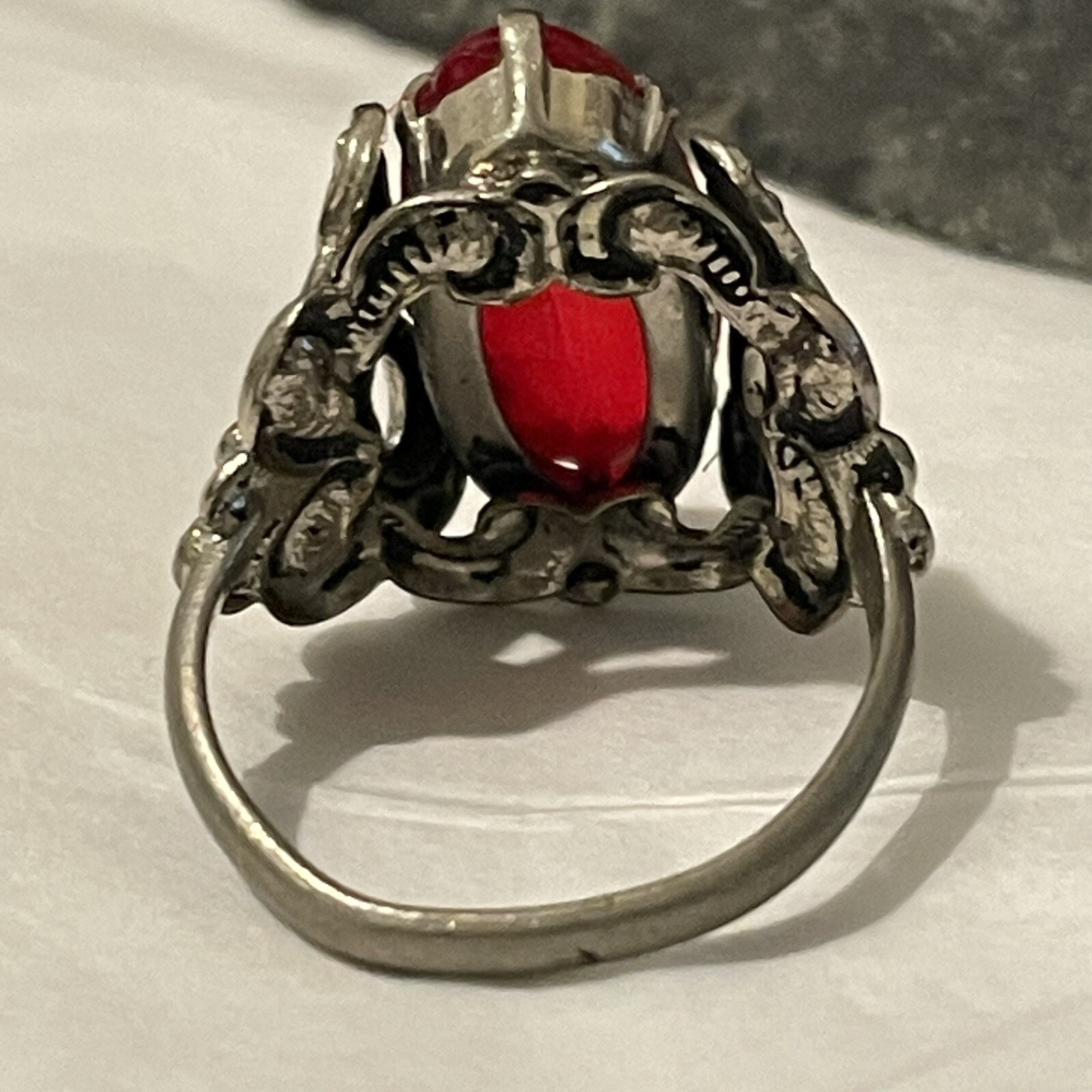 Chunky Statement Ring Size K 1/2 With Red Acrylic Centre Suitable For Kids