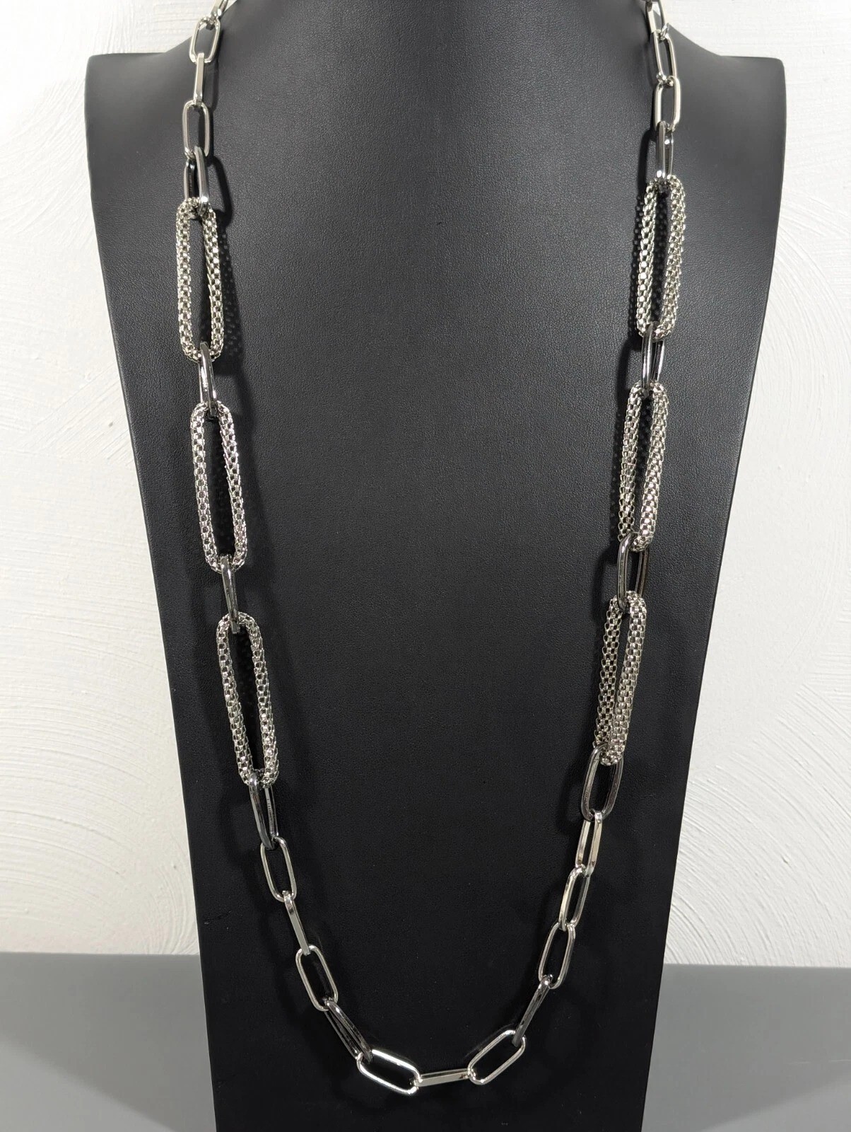 RJ Graziano Gray Silver Tone Oval Chain Link Long Statement Necklace 38 inch