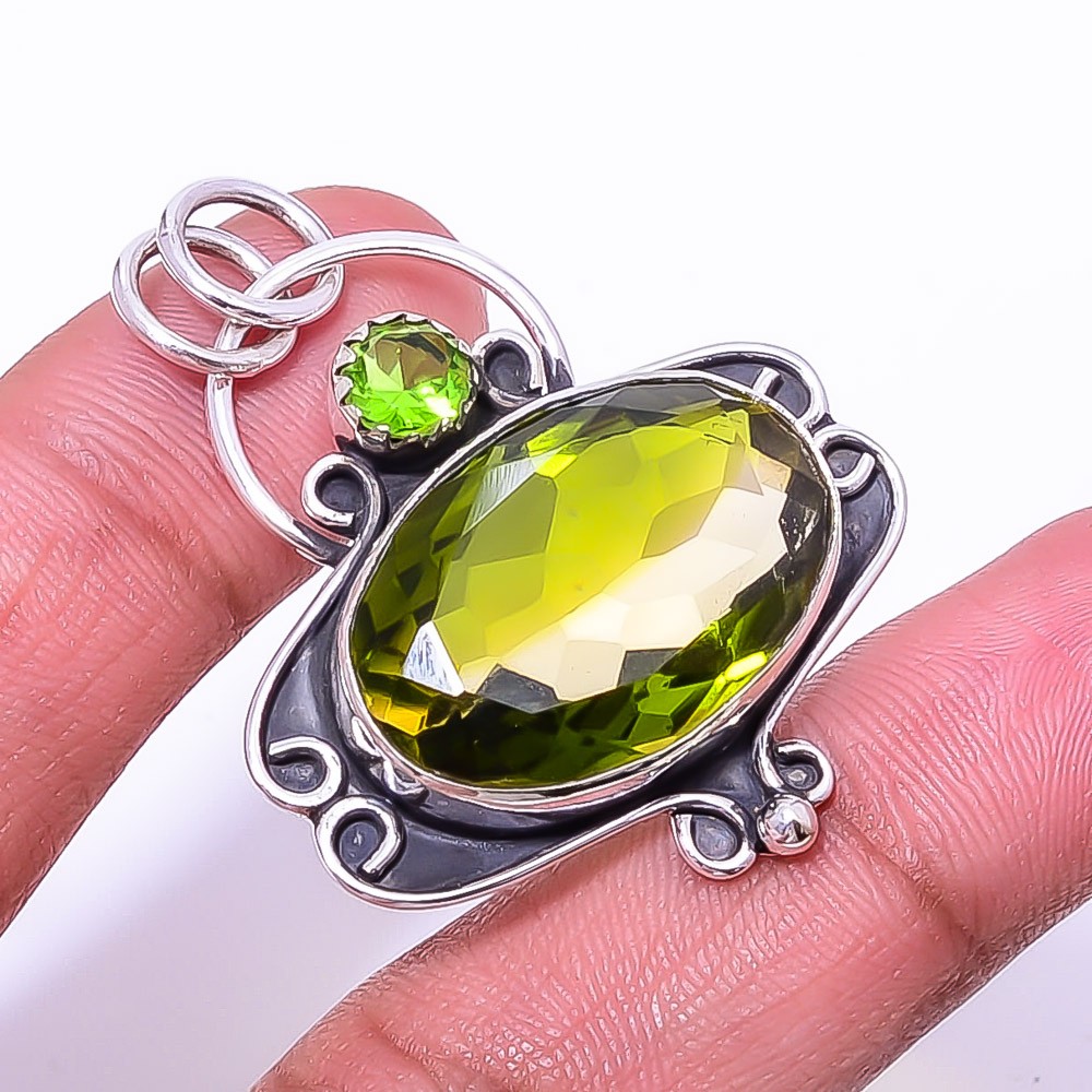 Green Tourmaline Designer Handmade 925 Sterling Silver Pendant 1.68″ P939219463