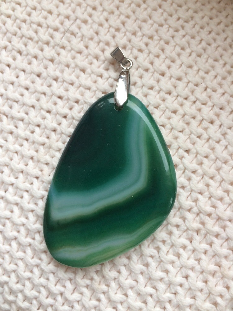 Green Banded Agate Pendant with 18KGP Bail (2.25” x 1.5” – Colorized?)