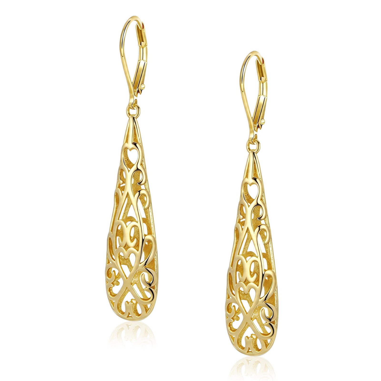 14K Gold Dangle Earrings for Women, Long Teardrop Dangling Leverback Earrings