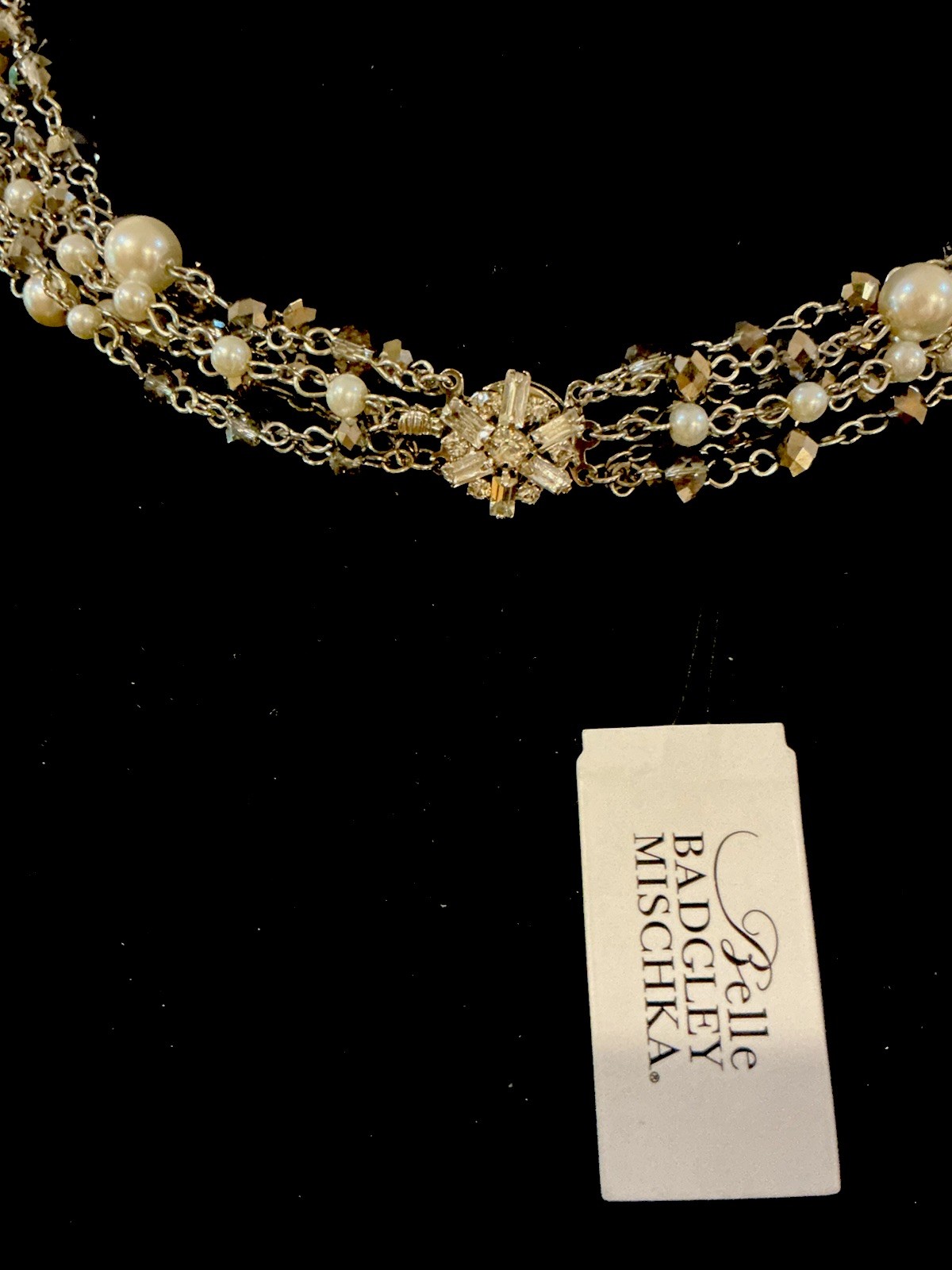 Belle Badgley Mischka Silver Crystal Pearl Statement Necklace & Earrings Set-NWT