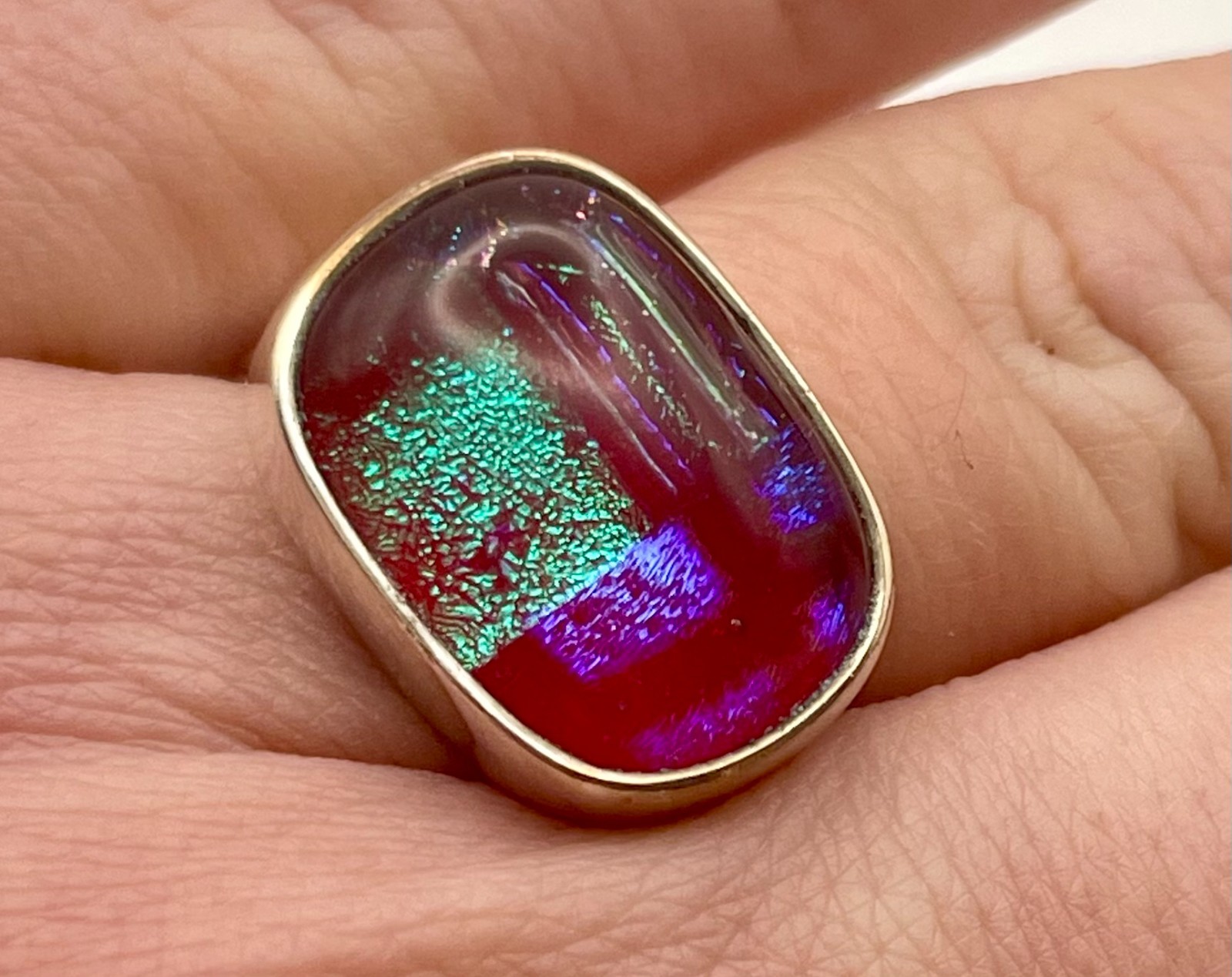 Sterling silver Dichroic Glass Ring