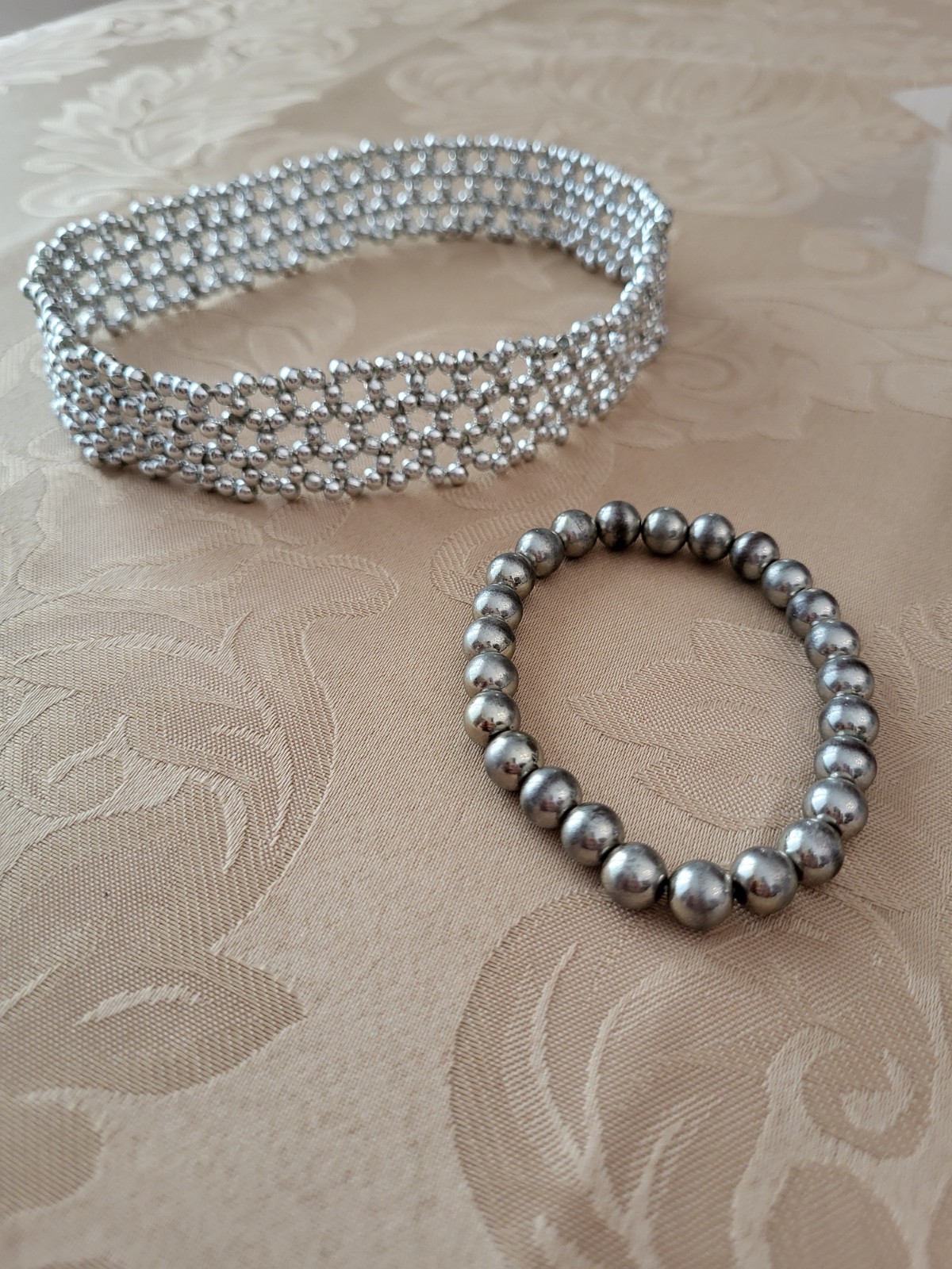 Faux Grey Pearl Choker with Stretchy Gray Pearl Bracelet for Women