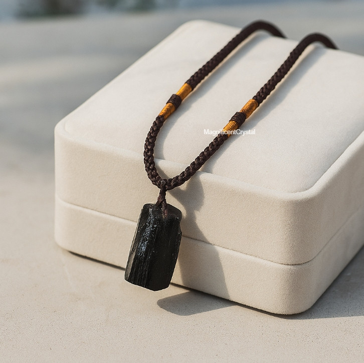 Raw Black Tourmaline Pendant Black Stone Protection Necklace Women Men Jewelry
