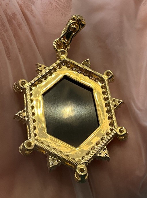 Judith Ripka Black Onyx Diamonique 14K Gold Clad Hexagon Enhancer Pendant