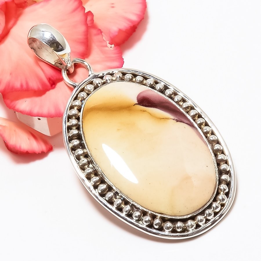 Mookaite Ethnic Gemstone Handmade Silver Plated Pendant 2.26″ T3