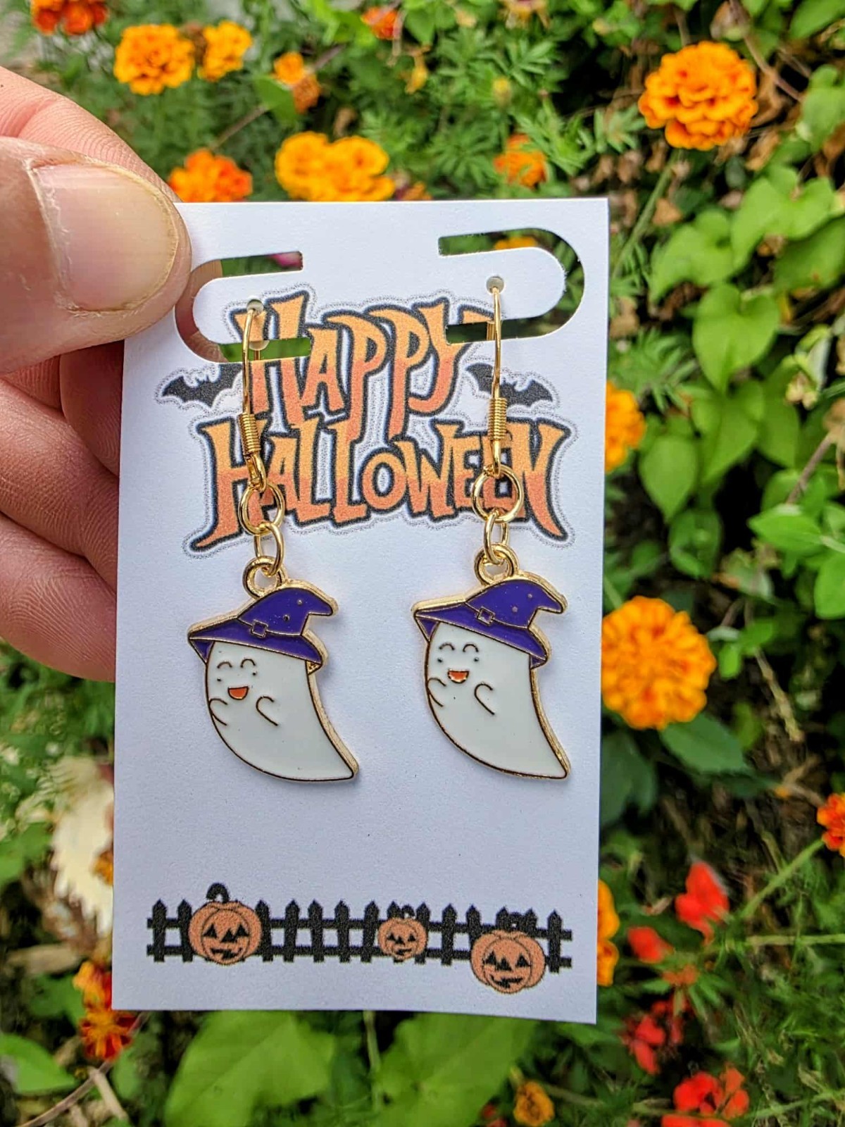 Cute Ghost Halloween Dangle Earrings | Witch Hat Spooky Jewelry | Fun Fall Gift