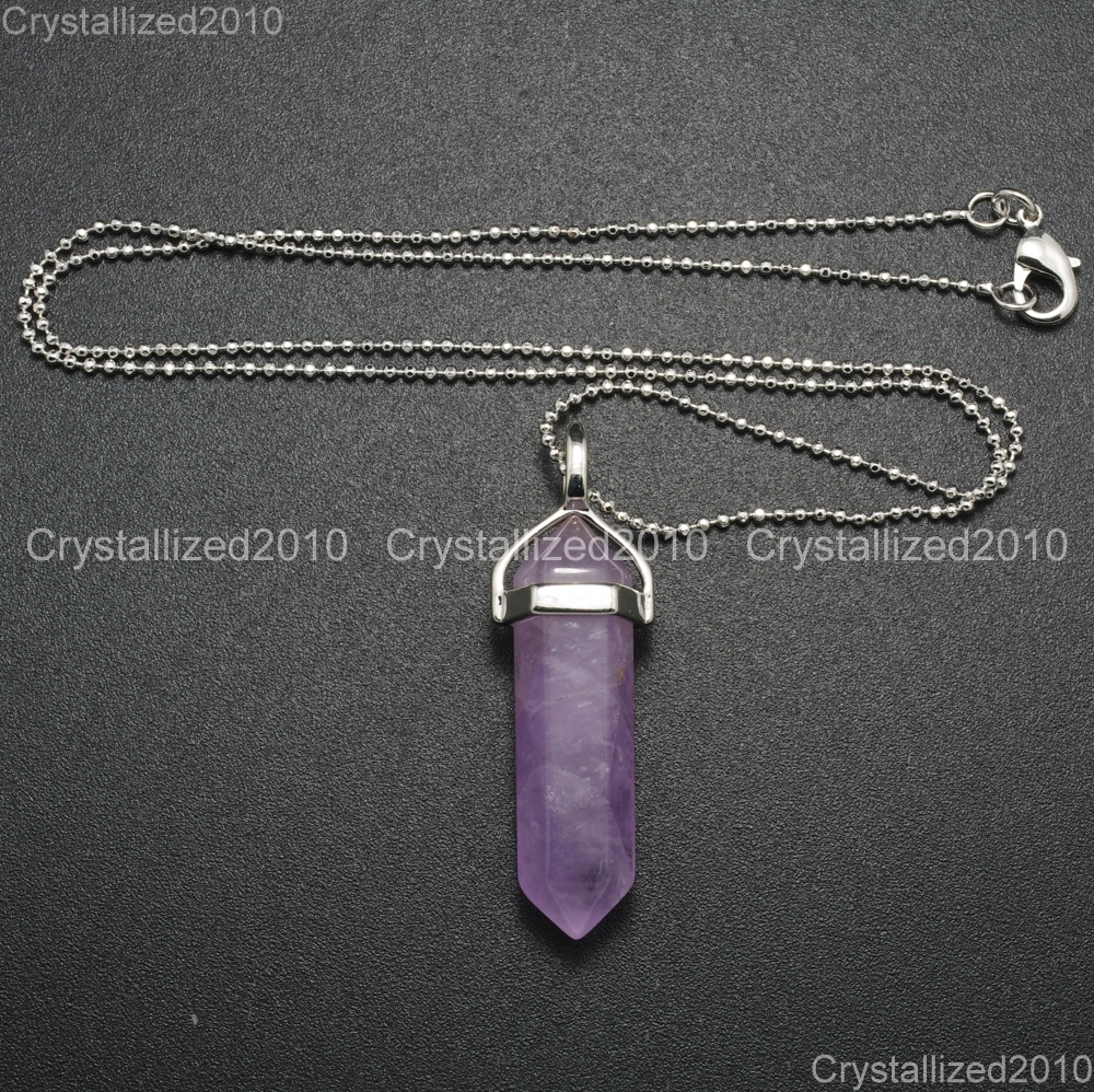 Natural Gemstones Hexagonal Pointed Reiki Chakra Pendant Necklace 18K Silver