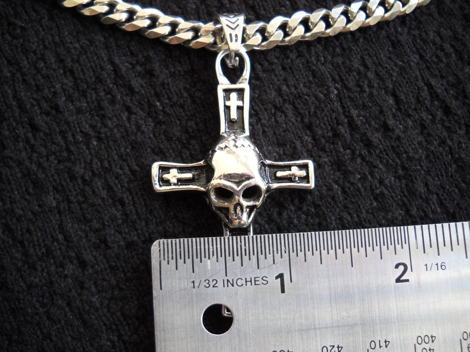 Stainless Steel Gothic Skull Cross Biker Pendant Necklace with 22″ Chain