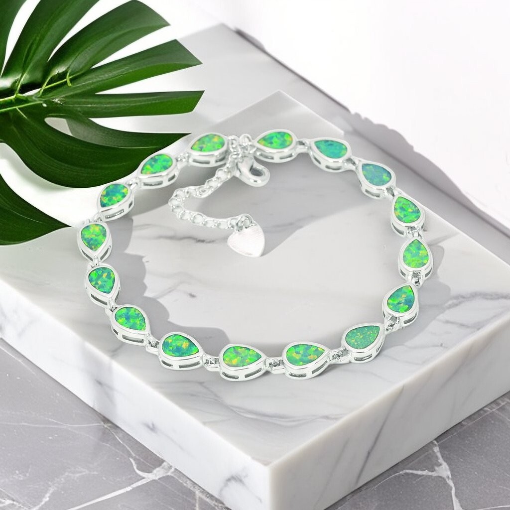 Hawaii Green Opal Water Drop Bracelet 925 Sterling Sliver Jewelry For Women Girl