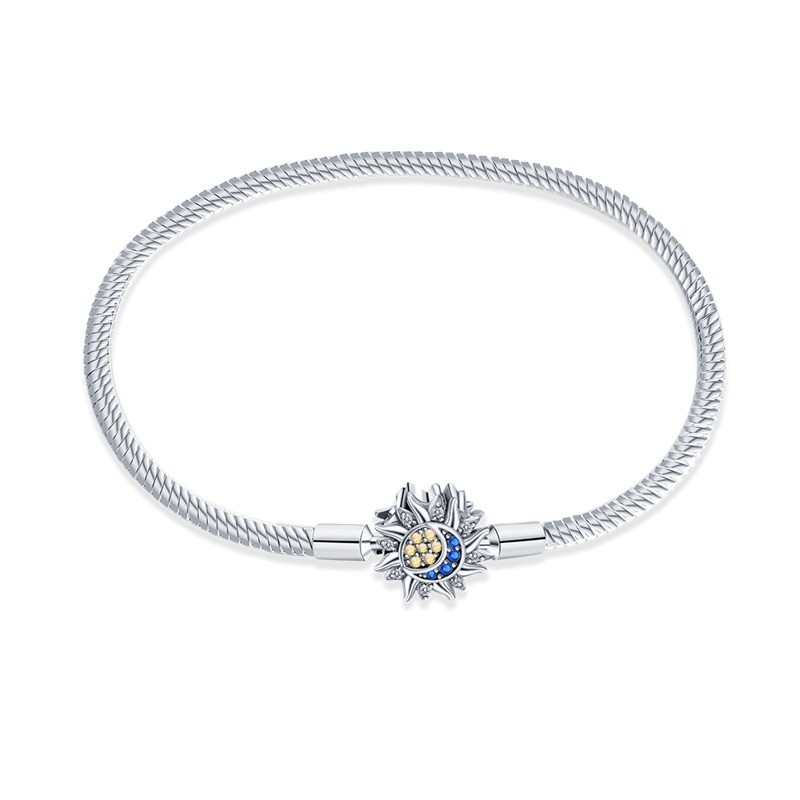 KUNSIR 925 Sterling Silver Star & Moon Bracelet For Women Chain DIY Charms Gifts