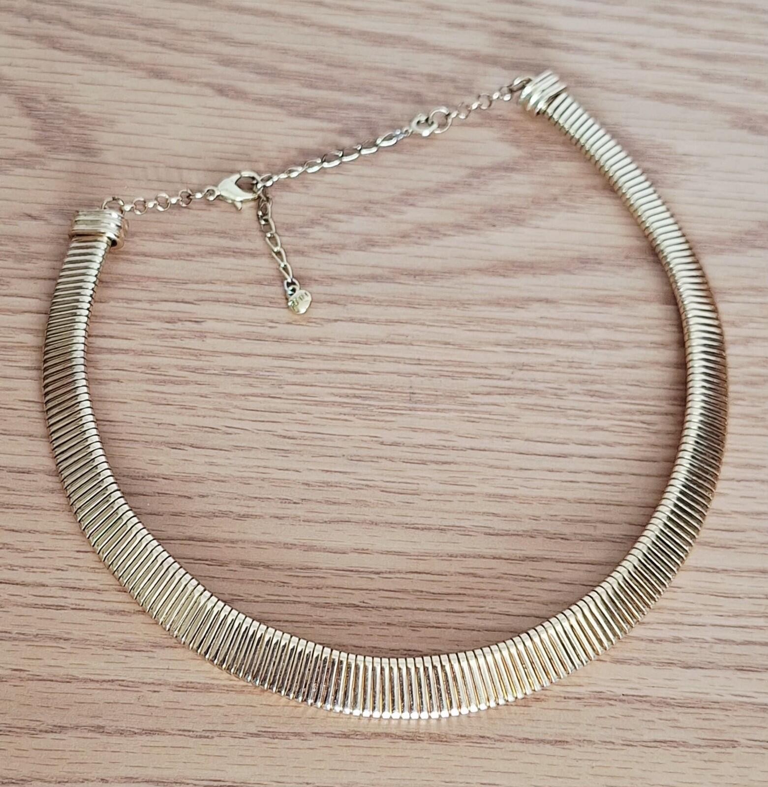 Vintage RMN Gold Tone Omega Tubogas Collar Necklace – Bold Statement Choker
