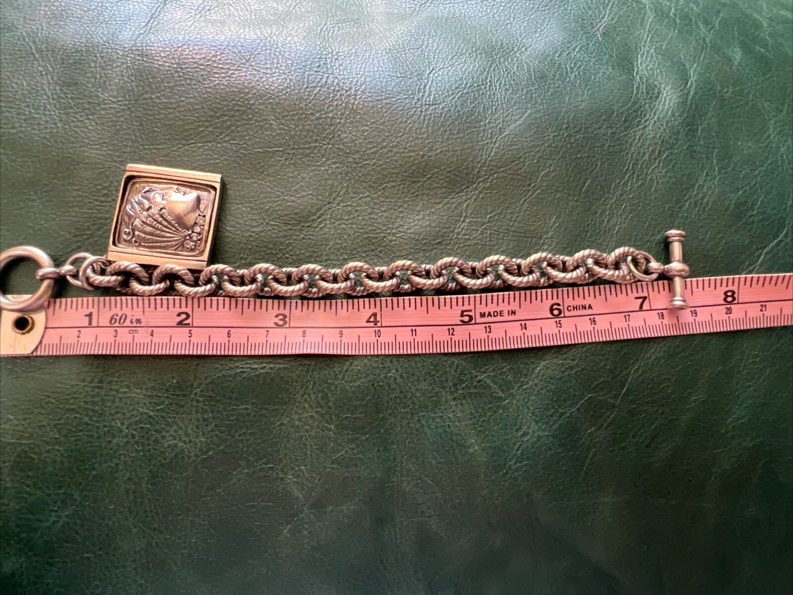 NATALIE BARONI Sterling Silver Portrait Charm Bracelet With Cz Signed 7.5”