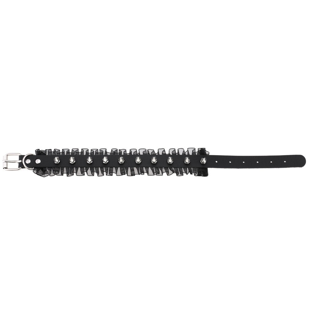 4 Colors Exotic Spiked Necklace Collar Studded PU Leather Choker with Lace Trim