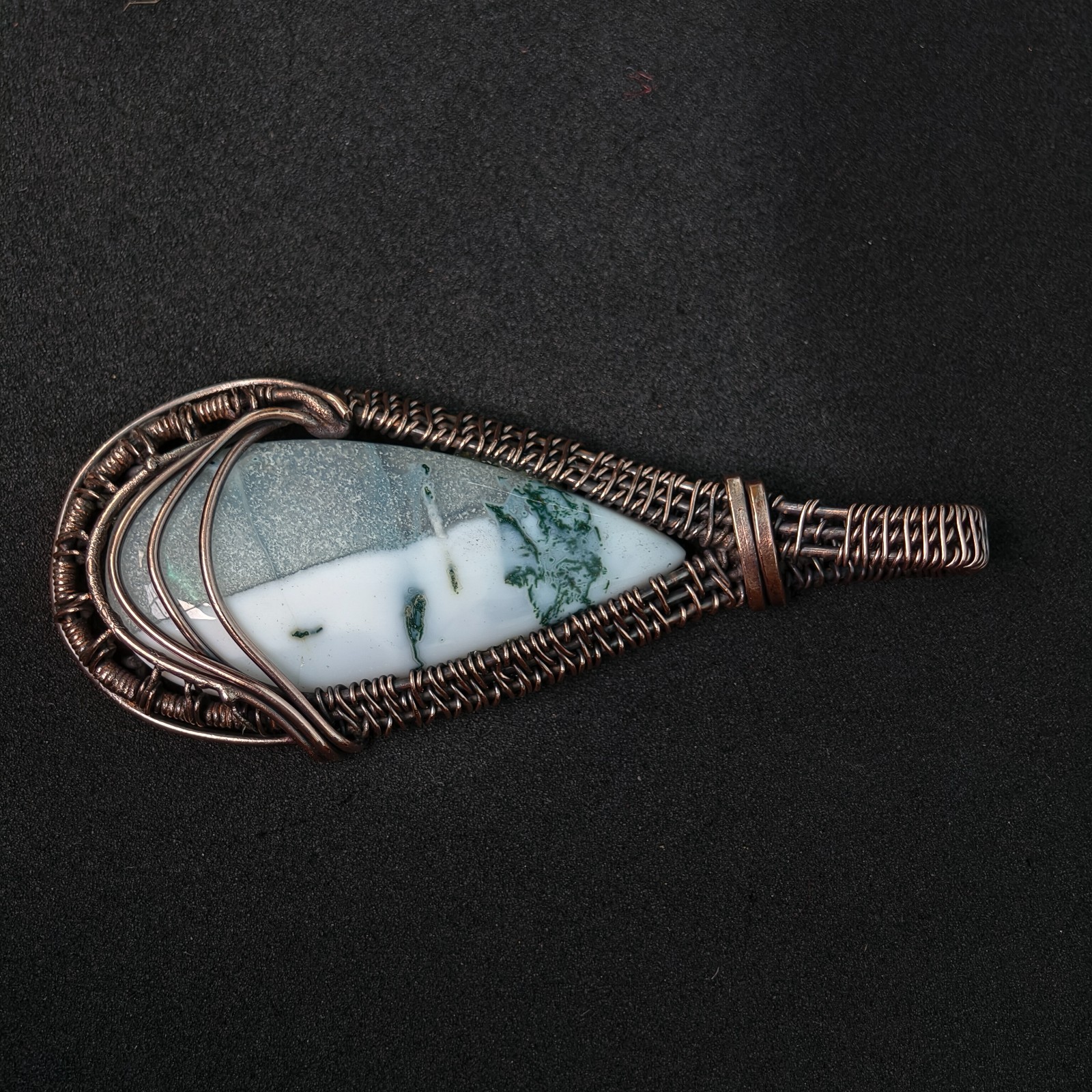 Copper Wire Wrapped Dendritic Opal Pendant, Handmade Gemstone Necklace