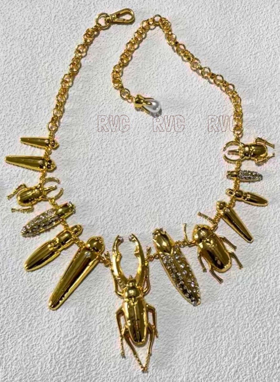 Surrealist Insects Beetle Statement Pendant Necklace Chunky Art Jewelry