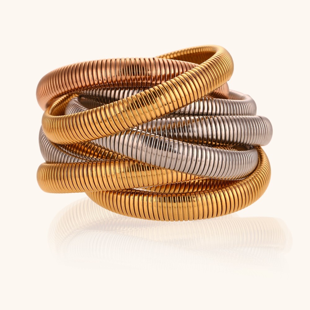 Three-Layer Winding Elastic Chain Gold/Silver Color Stainless Steel Bracelet