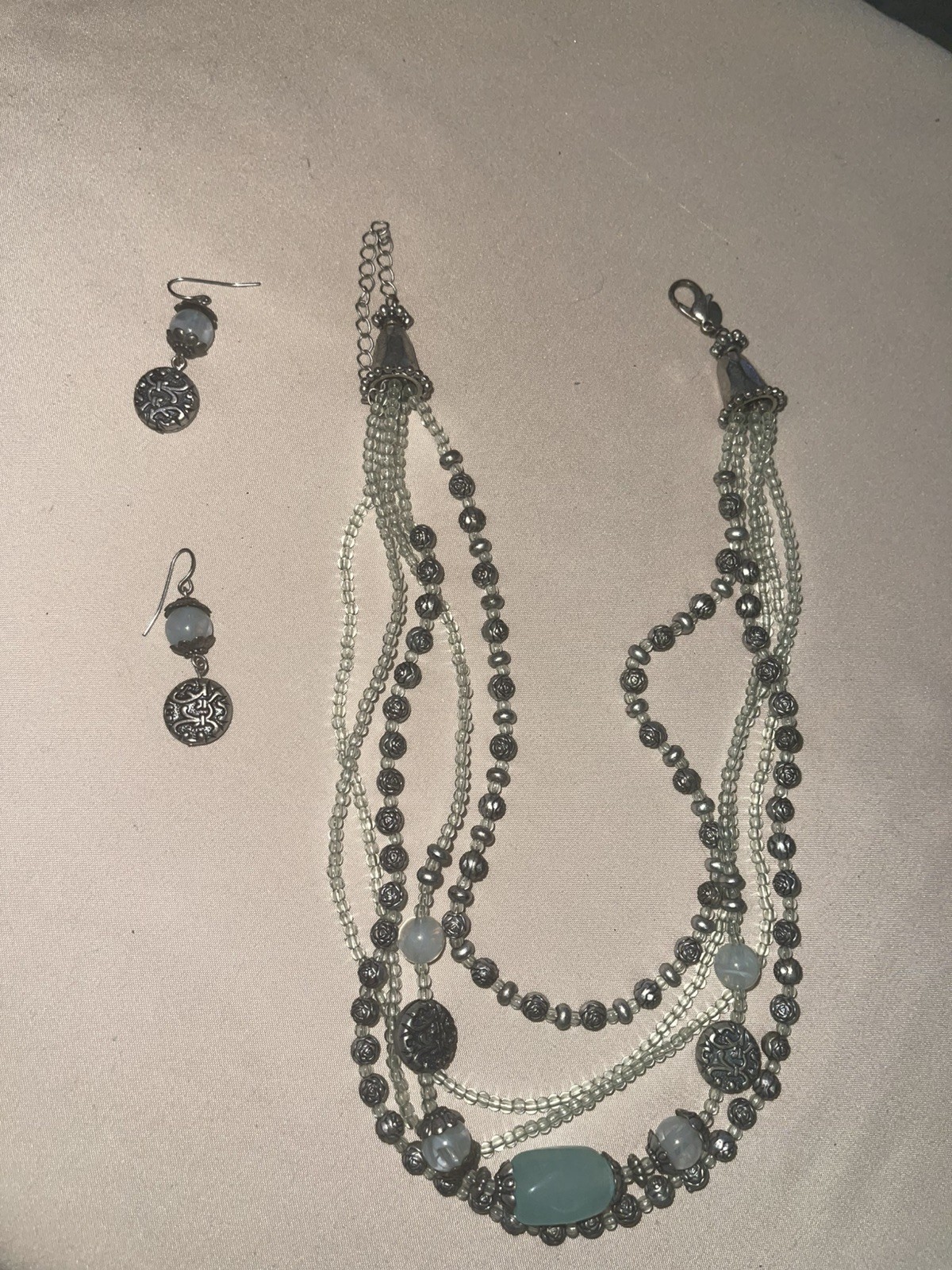 Premier Designs Cool Waters In Antiqued Silver necklace and earrings set