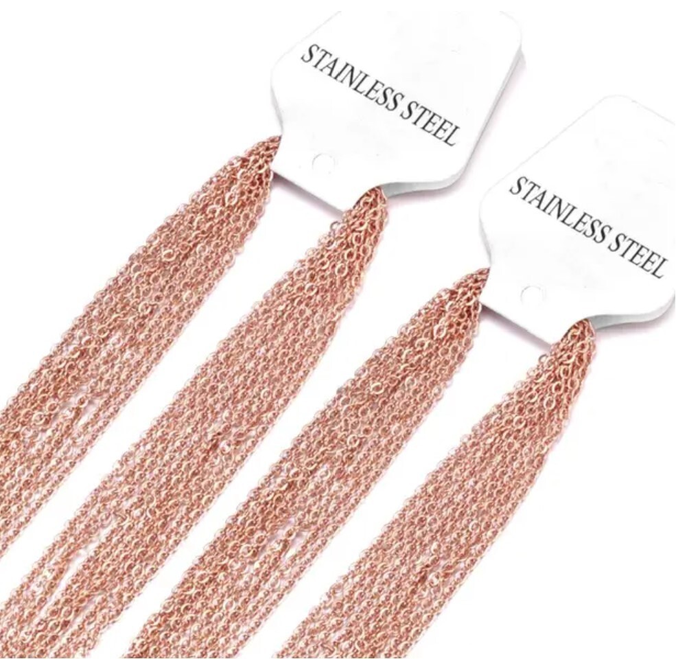 Rose Gold Stainless Steel 60cm (23.6) Inch 1.5 mm Link Neck Chain Necklace