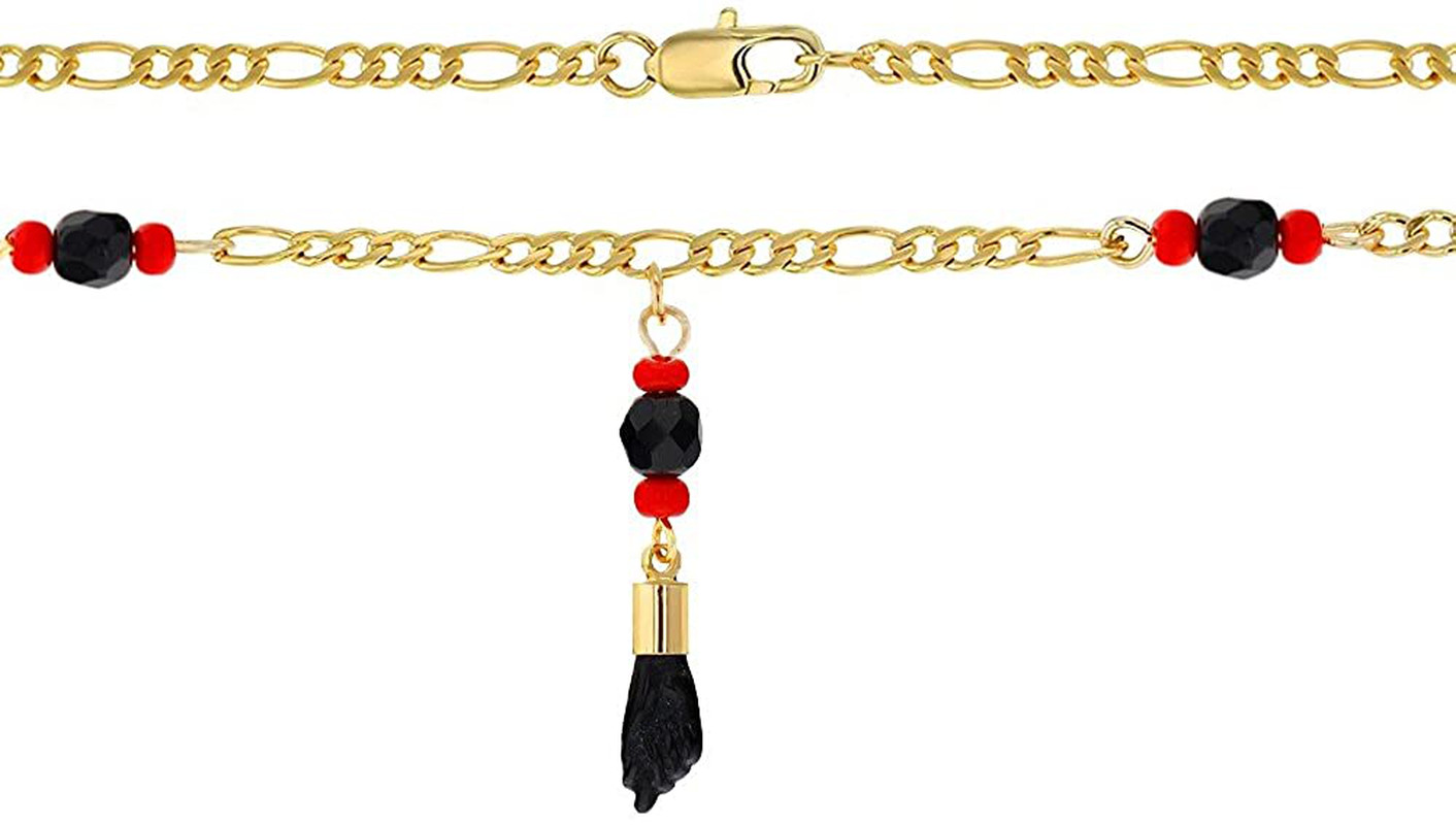 Gold Plated Black Figa Hand Simulated Azabache Evil Eye Protection Necklace 21″