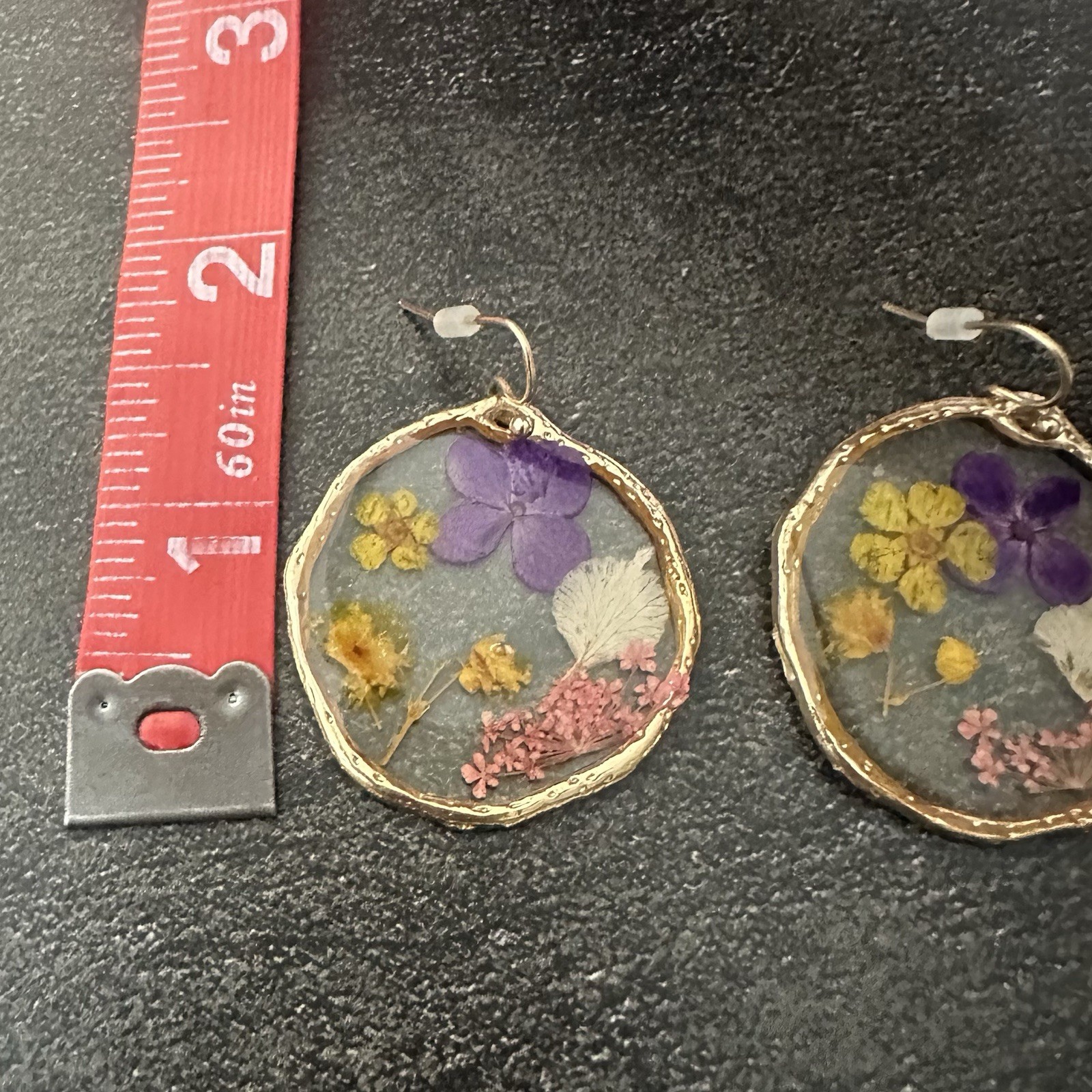 Real Pressed Flower Botanical Dangle Earrings Clear Resin Gold Plated