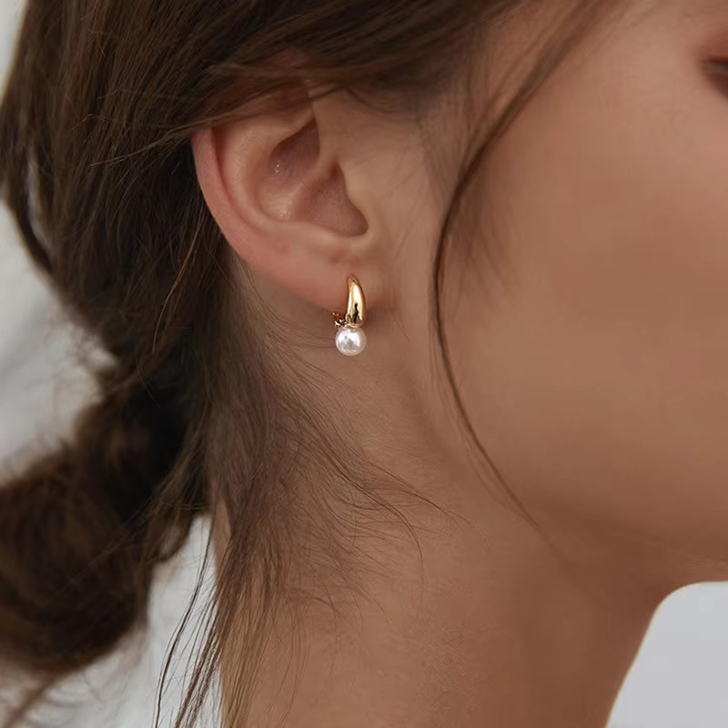 925 Sterling Silver Pearl Huggie Hoop Earrings Gold Silver Women Jewellery Gift