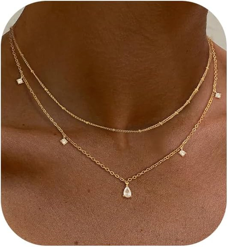 Layered Necklaces for Women,Dainty Gold Plated Necklace Stack Prom Layering Neck