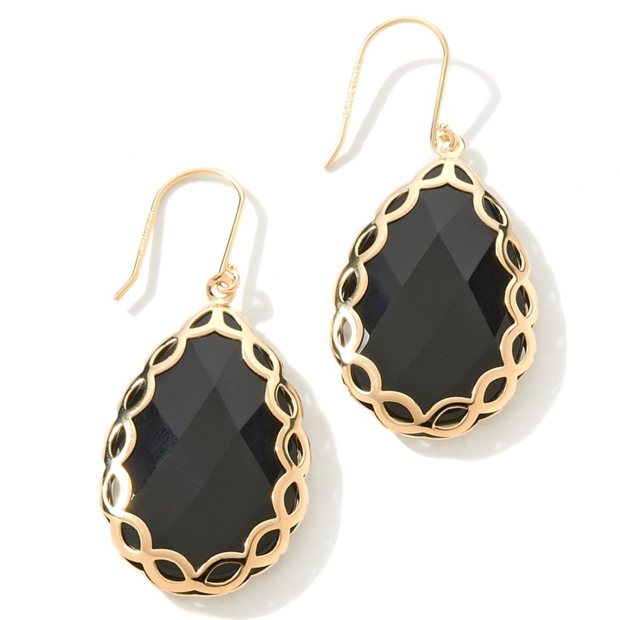 Technibond Faceted Gemstone Dangle Earrings 14K Yellow Gold Plated Silver 925 2″