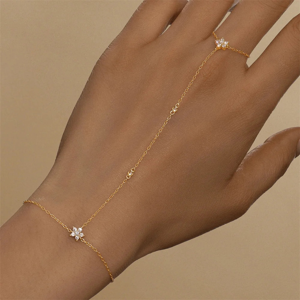 Sterling Silver Hand Chain Bracelet Heart Star Simulated Zirconia Jewelry