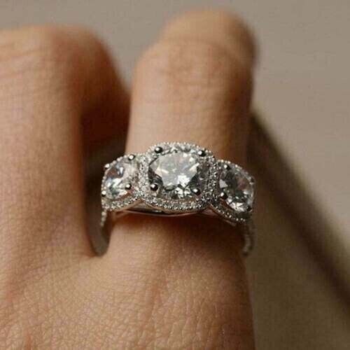 2.10CT Cubic Zirconia 3 Stone Wedding Engagement Ring in 935 Argentium Silver