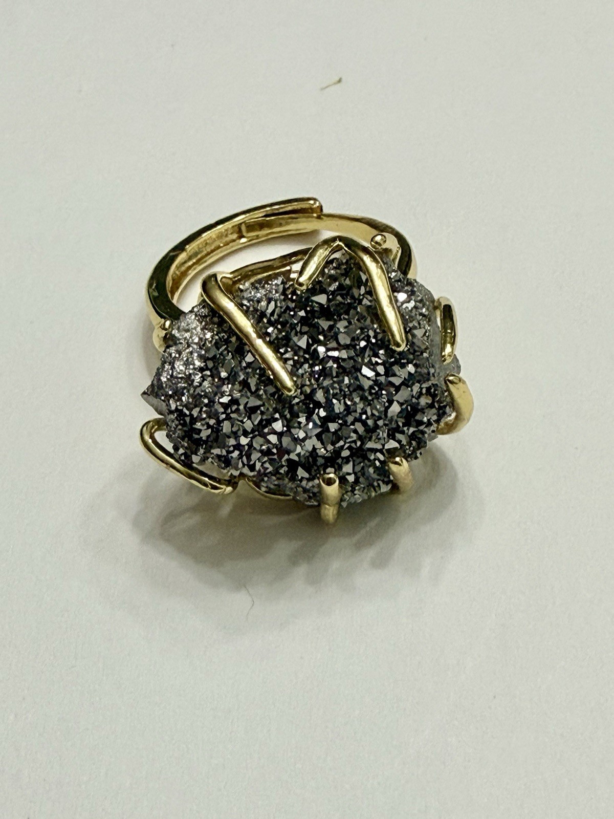 Ring Quartz AdjustableRing Irregular Silver Drusy Raw Quartz