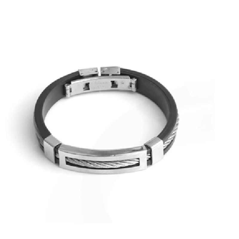 Bracelet Men Rubber Charm Stainless Steel Silicone