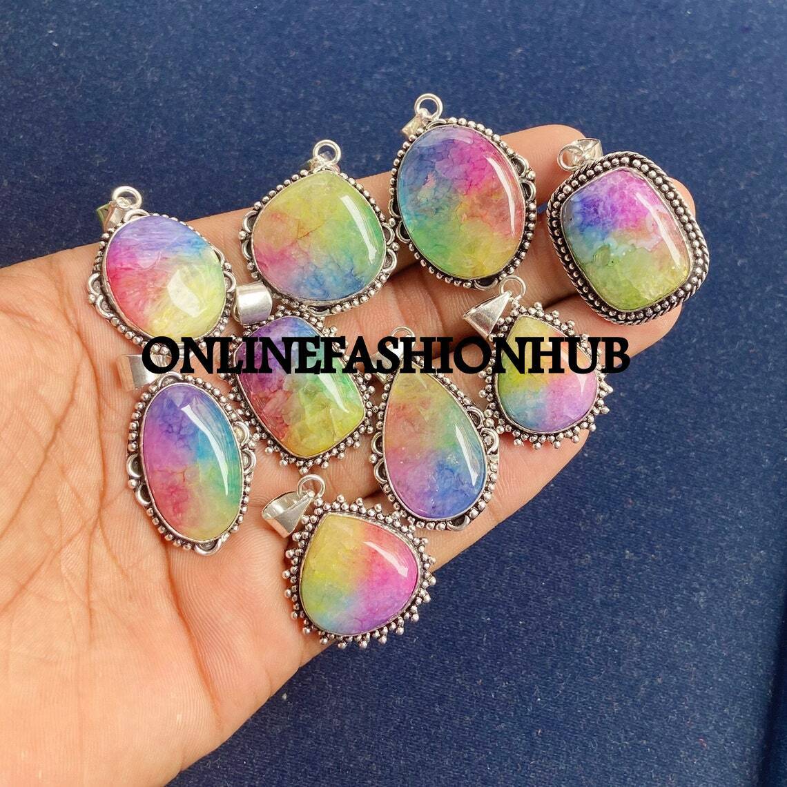 Rainbow Solar Quartz Gemstone 925 Sterling Silver Plated Wholesale Lot Pendants