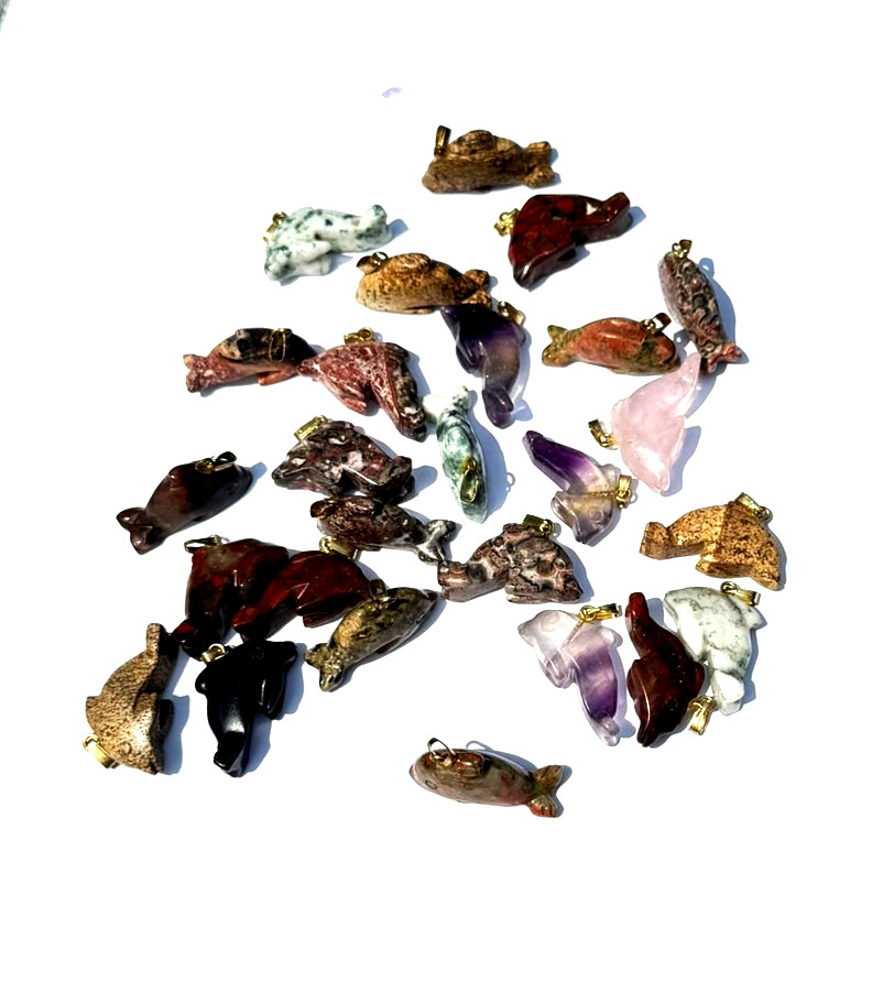 Wholesale Lot 25 Assorted Hand Made Dolphin Stones Pendants 1 inch long