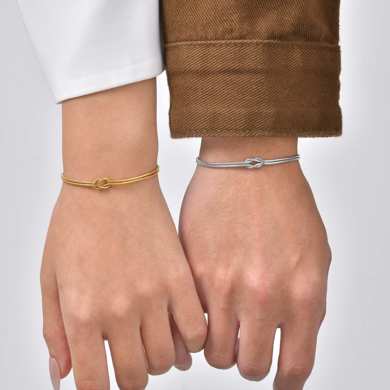 Stainless Steel Knot Double Snake Chain Adjustable Matching Bracelets Unisex