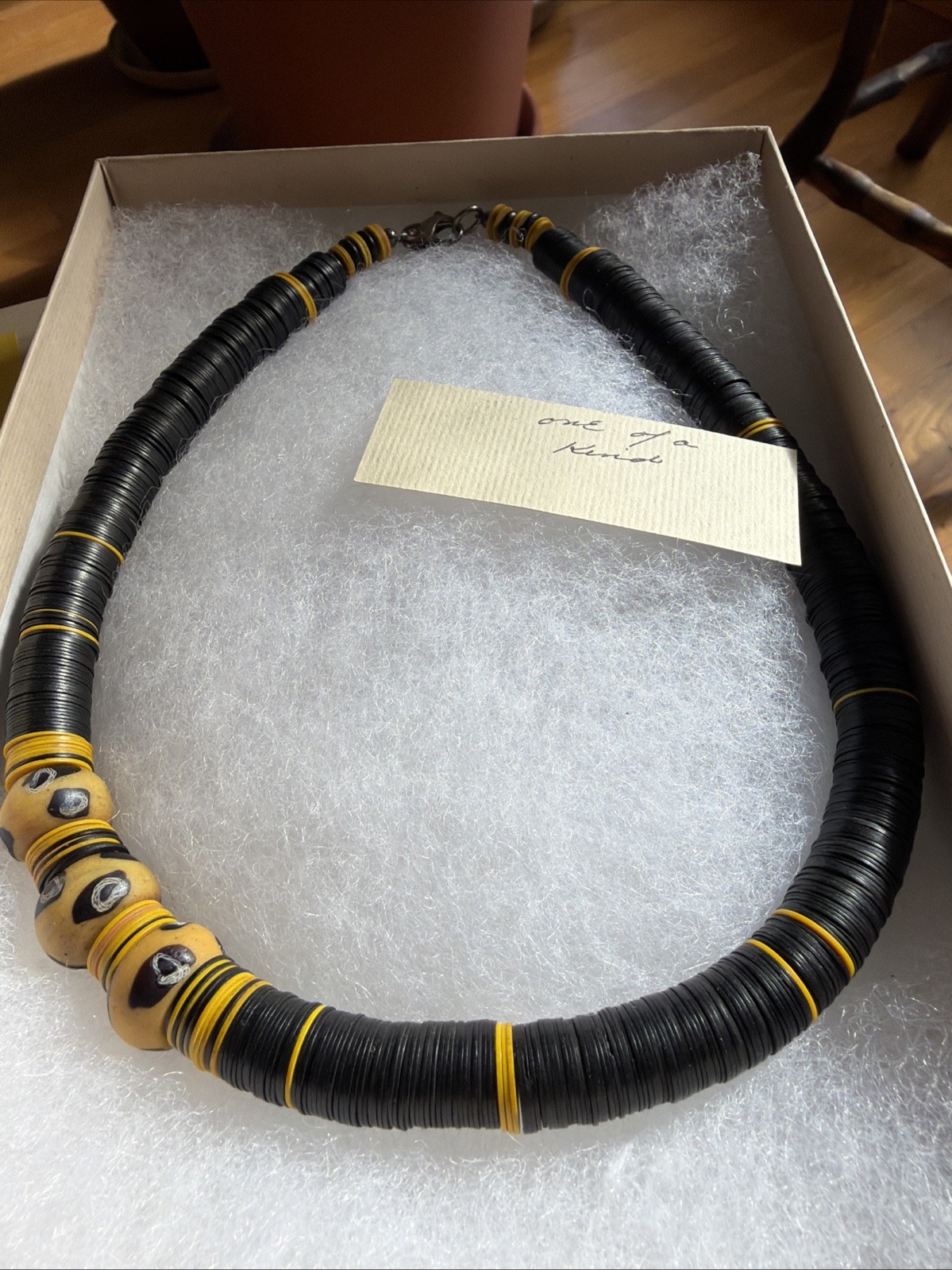 Black and Yellow Beaded Necklace with Clasp
