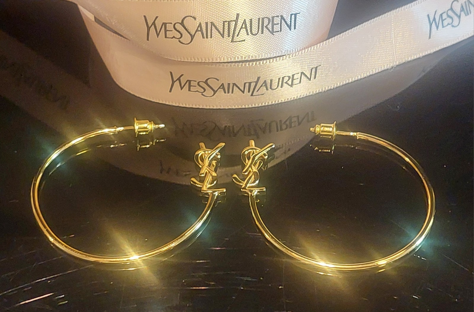 YVES SAINT LAURENT HOOP EARRINGS – Box & Ribbon Included