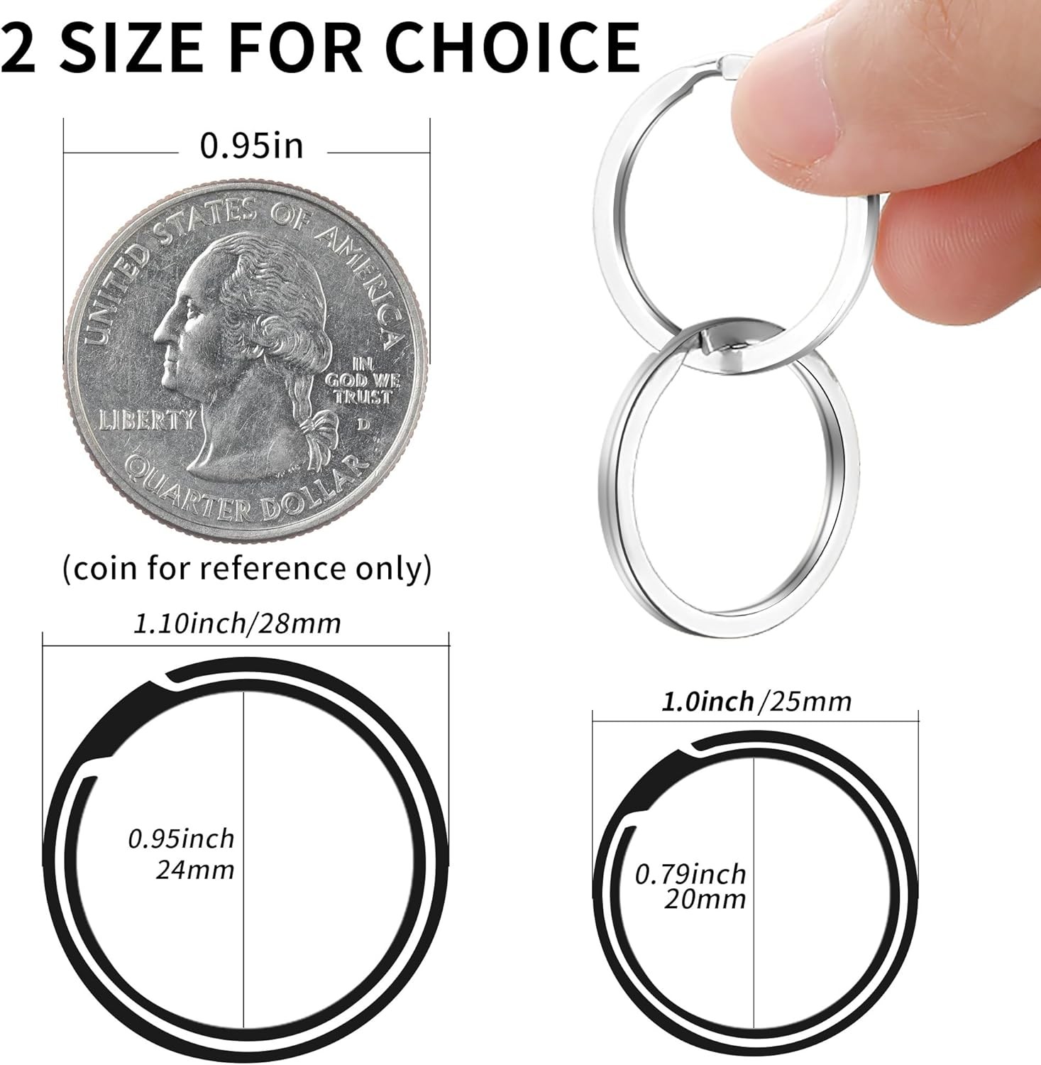 12 pcs Stainless Steel Split Key Rings, 1.1 Inch Flat Keychain Rings for Keys, T