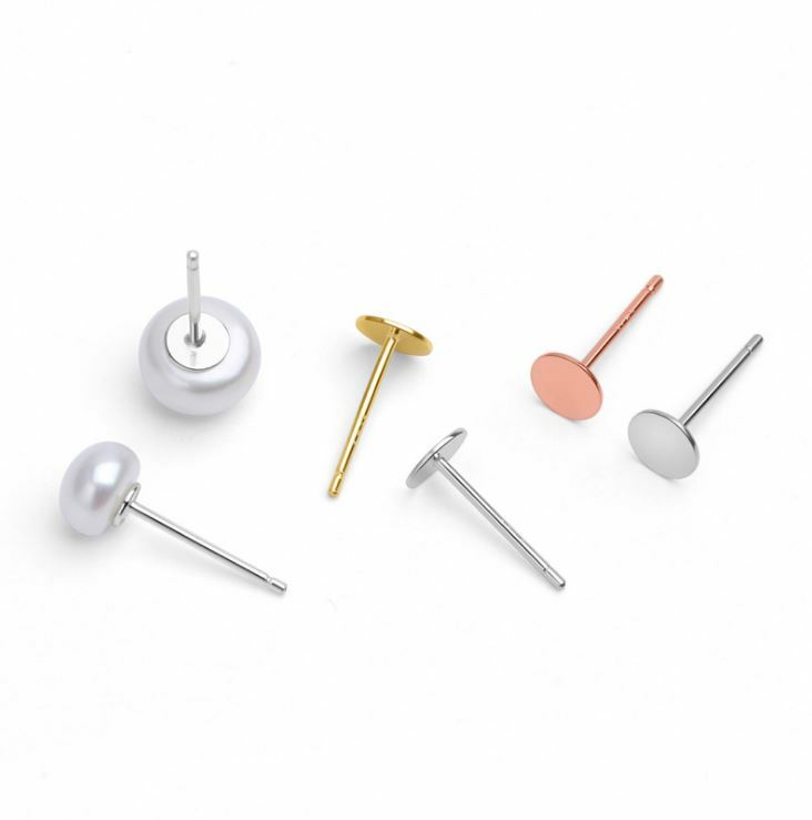 S925 Sterling Silver Earrings Posts Ear Stud Flat Pin with Backs DIY Findings