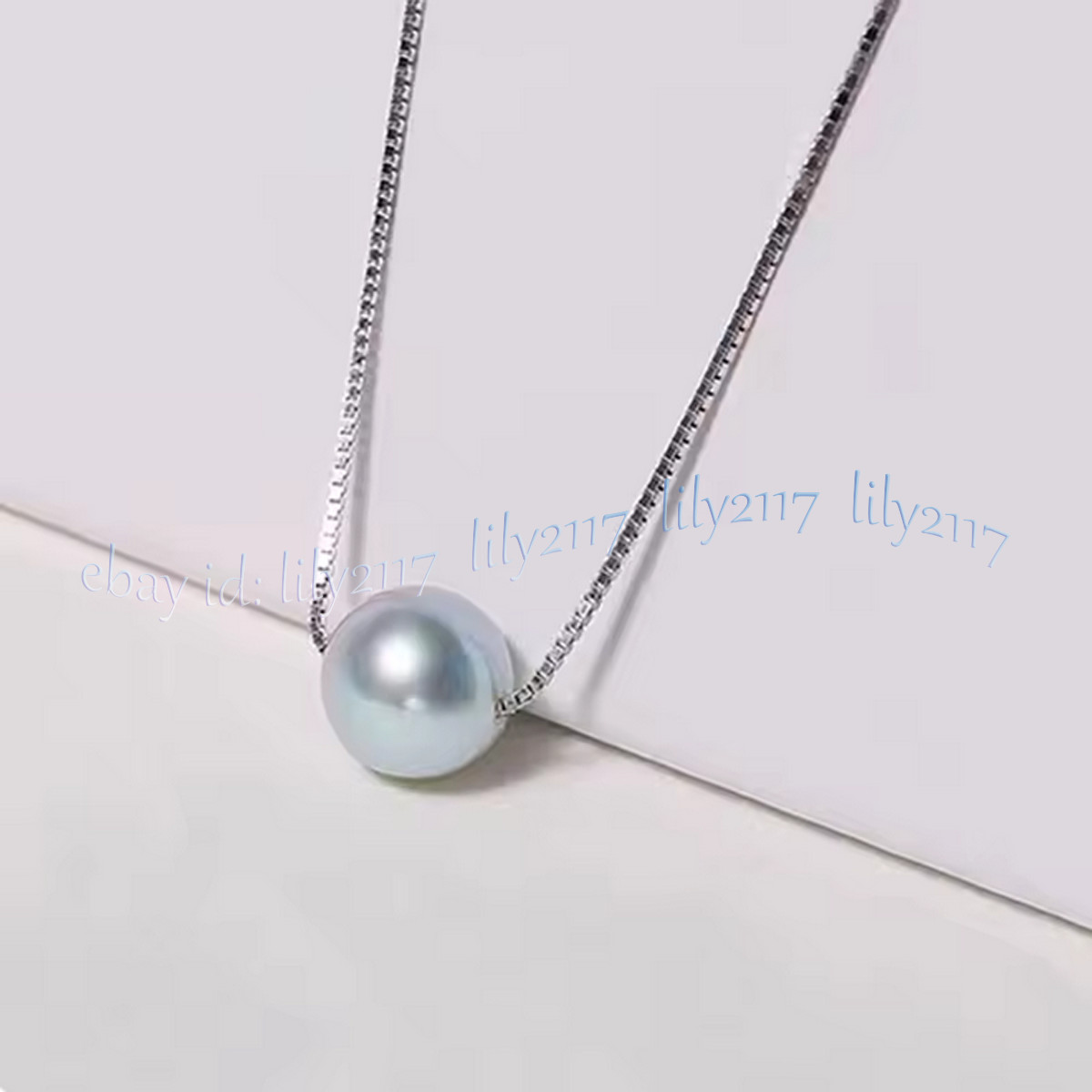 Natural Round Silver Gray Freshwater Pearl Pendant Necklace Silver Chain 18 inch