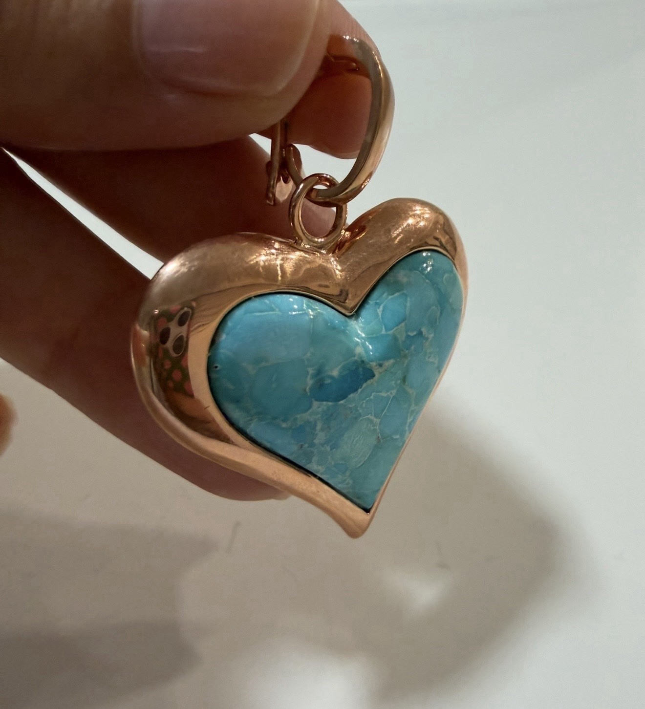 TIMNA COLLECTION Turquoise Heart Copper Enhancer with Copper Wheat Chain 18″