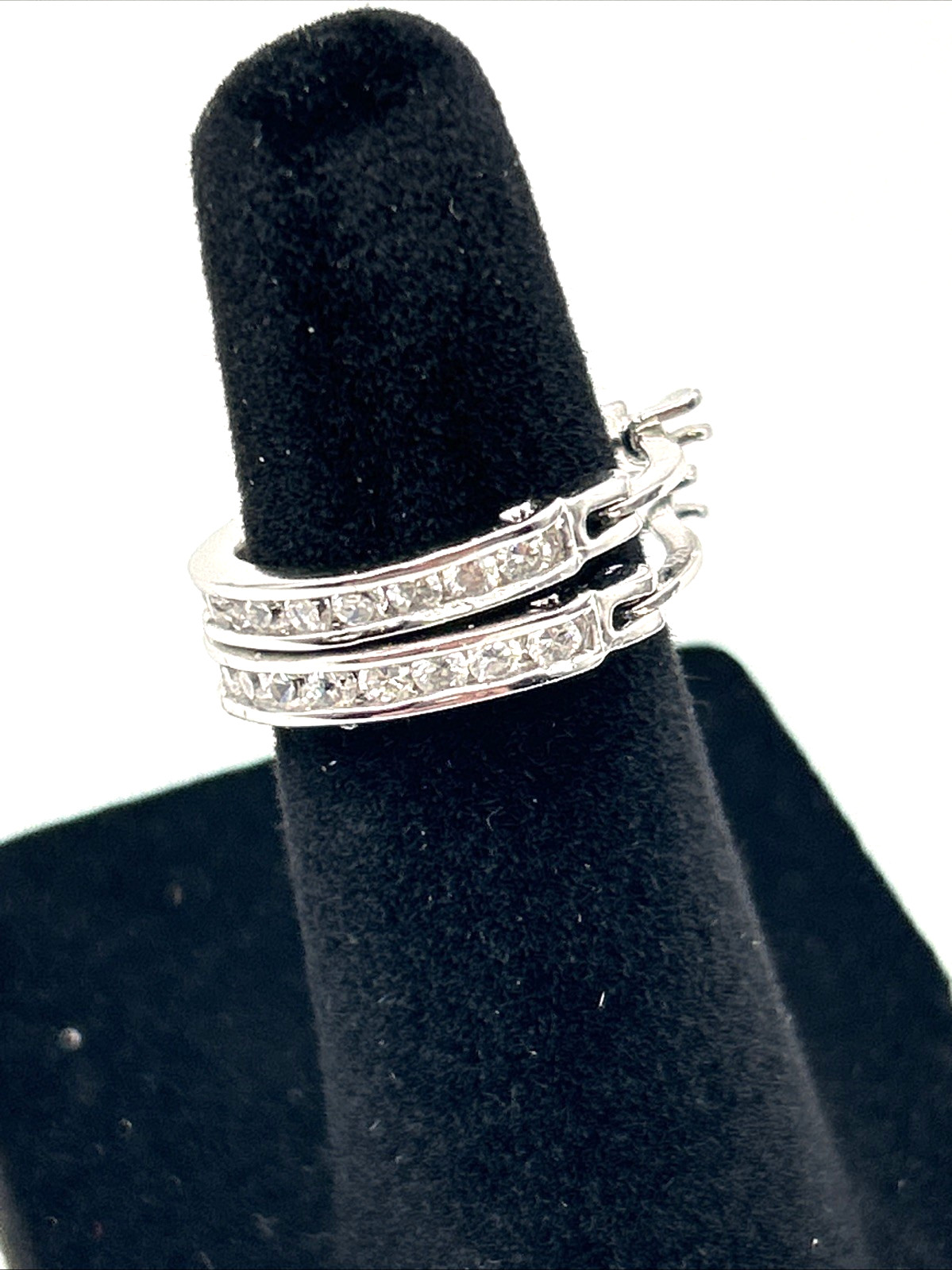 925 Sterling Silver CZ Cubic Zirconia Pavé Hoop Earrings Small Hinged Huggie NEW