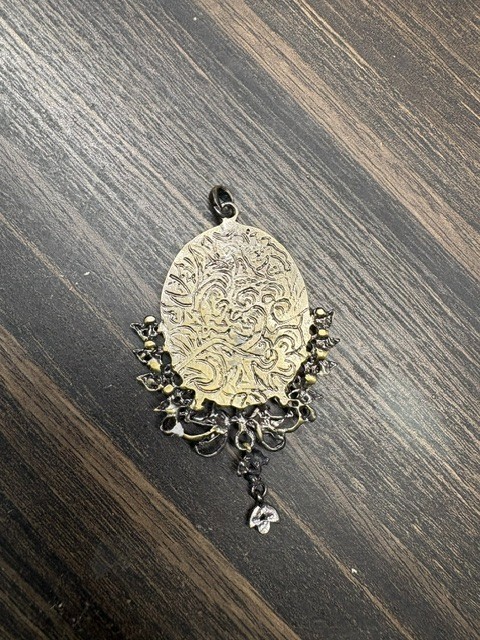 Victorian Trading Co Golden Cameo Pendant Gold & Brown Rhinestones